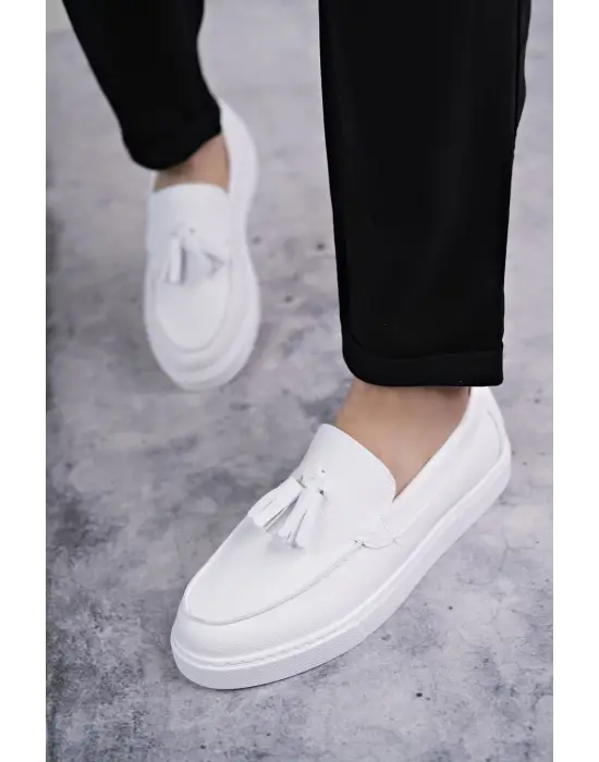 Tb153 Bloom Bağcıksız Püsküllü Cilt Erkek Günlük Spor Klasik Ayakkabı Cbt - Beyaz