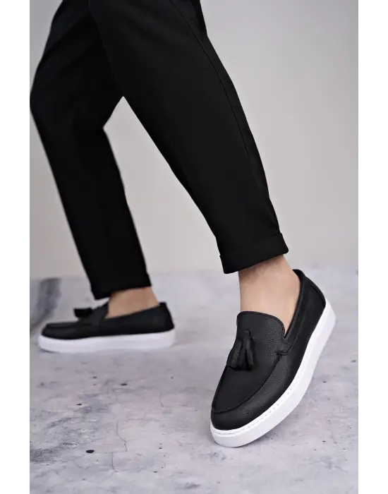 Tb153 Bloom Bağcıksız Püsküllü Cilt Erkek Günlük Spor Klasik Ayakkabı Cbt - Siyah