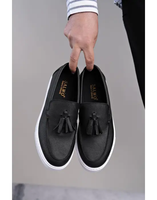 Tb153 Bloom Bağcıksız Püsküllü Cilt Erkek Günlük Spor Klasik Ayakkabı Cbt - Siyah