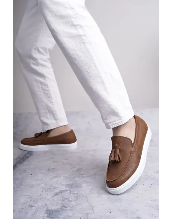 Tb153 Bloom Bağcıksız Püsküllü Cilt Erkek Günlük Spor Klasik Ayakkabı Cbt - Taba