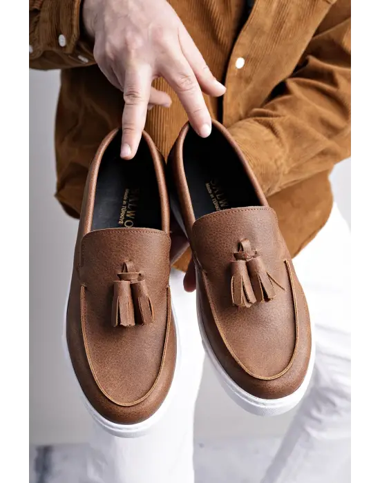 Tb153 Bloom Bağcıksız Püsküllü Cilt Erkek Günlük Spor Klasik Ayakkabı Cbt - Taba