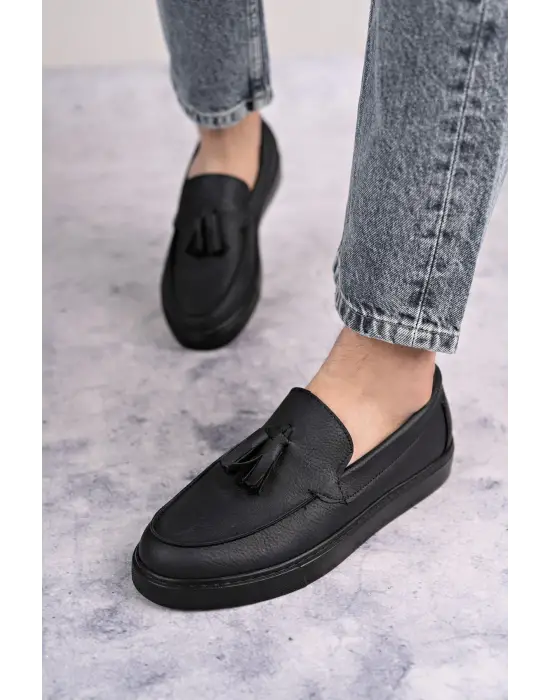 Tb153 Bloom Bağcıksız Püsküllü Cilt Erkek Günlük Spor Klasik Ayakkabı Cst - Siyah