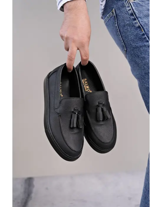 Tb153 Bloom Bağcıksız Püsküllü Cilt Erkek Günlük Spor Klasik Ayakkabı Cst - Siyah