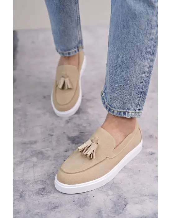 Tb153 Bloom Bağcıksız Püsküllü Süet Erkek Günlük Spor Klasik Ayakkabı Sbt - Krem