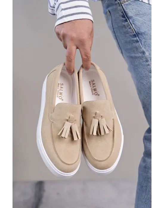 Tb153 Bloom Bağcıksız Püsküllü Süet Erkek Günlük Spor Klasik Ayakkabı Sbt - Krem