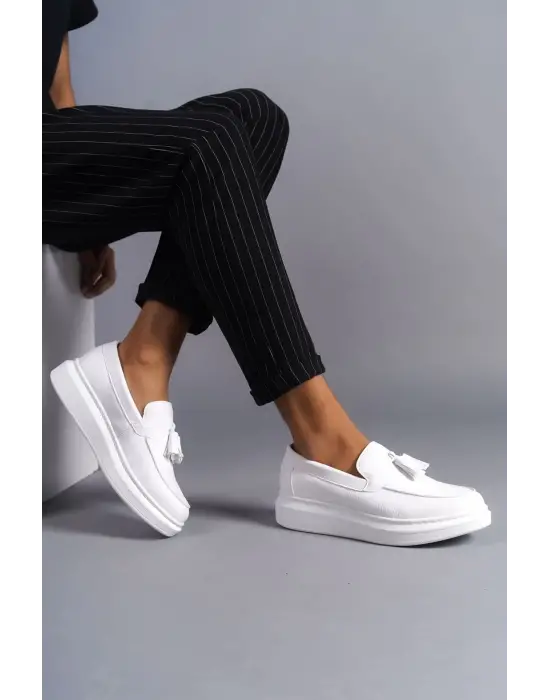 Tb154 Blaze Bağcıksız Püsküllü Cilt Erkek Günlük Spor Klasik Ayakkabı Cbt - Beyaz