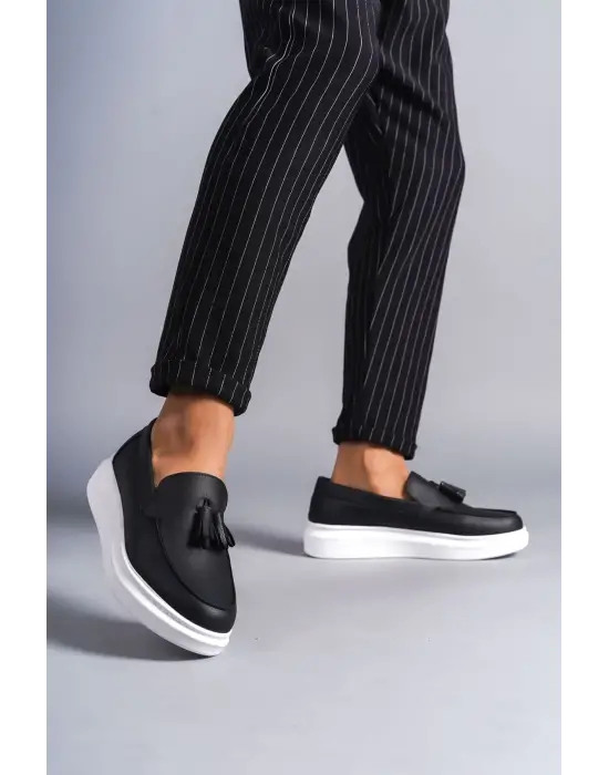 Tb154 Blaze Bağcıksız Püsküllü Cilt Erkek Günlük Spor Klasik Ayakkabı Cbt - Siyah