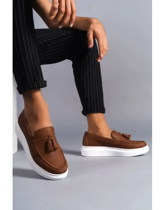 Tb154 Blaze Bağcıksız Püsküllü Cilt Erkek Günlük Spor Klasik Ayakkabı Cbt - Taba