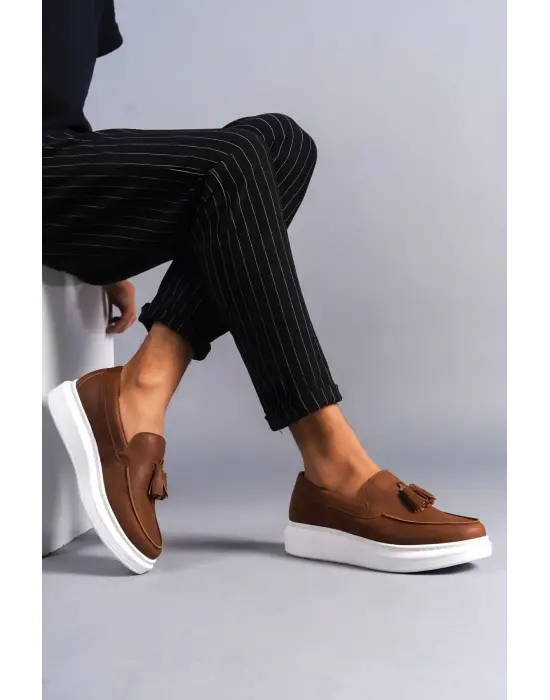 Tb154 Blaze Bağcıksız Püsküllü Cilt Erkek Günlük Spor Klasik Ayakkabı Cbt - Taba