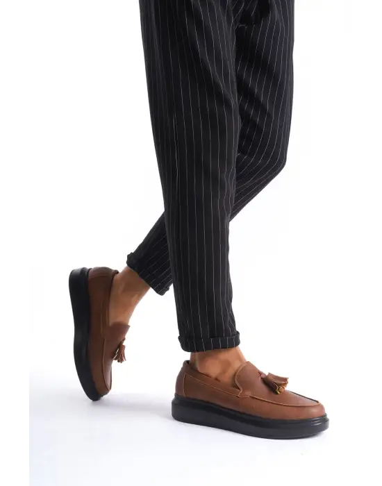 Blaze Bağcıksız Püsküllü Cilt Erkek Günlük Spor Klasik Taba Ayakkabı