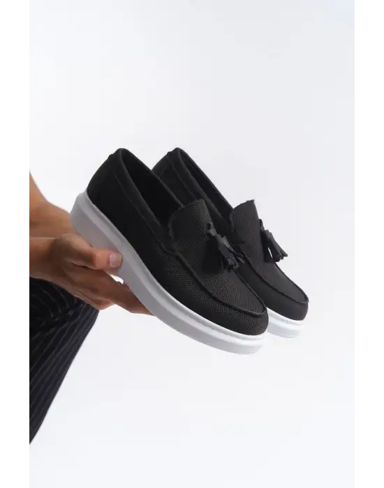 Tb154 Blaze Bağcıksız Püsküllü Keten Erkek Günlük Spor Klasik Ayakkabı Kbt - Siyah