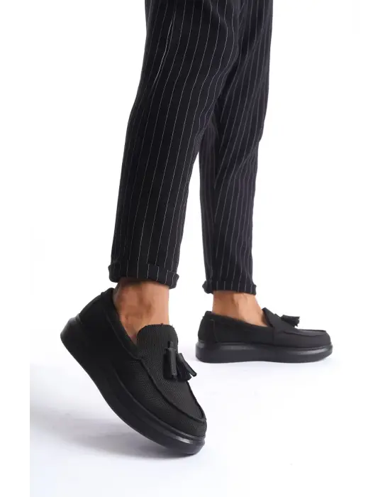 Tb154 Blaze Bağcıksız Püsküllü Keten Erkek Günlük Spor Klasik Ayakkabı Kst - Siyah