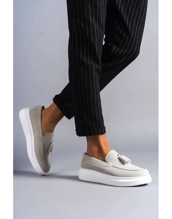 Blaze Bağcıksız Püsküllü Süet Erkek Günlük Spor Klasik Gri Ayakkabı