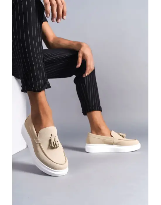 Tb154 Blaze Bağcıksız Püsküllü Süet Erkek Günlük Spor Klasik Ayakkabı Sbt - Krem
