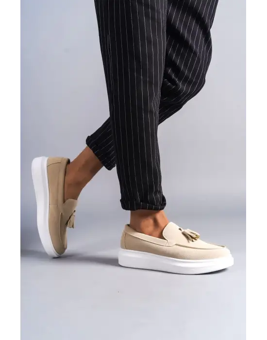 Tb154 Blaze Bağcıksız Püsküllü Süet Erkek Günlük Spor Klasik Ayakkabı Sbt - Krem