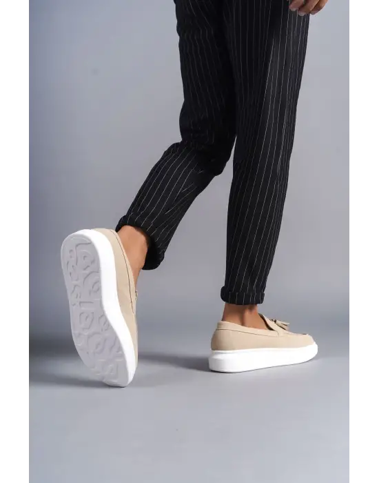 Tb154 Blaze Bağcıksız Püsküllü Süet Erkek Günlük Spor Klasik Ayakkabı Sbt - Krem