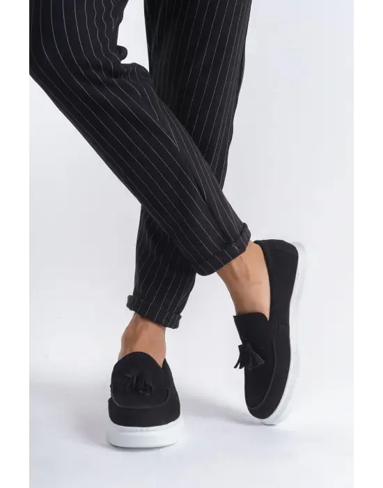 Blaze Bağcıksız Püsküllü Süet Erkek Günlük Spor Klasik Siyah Ayakkabı