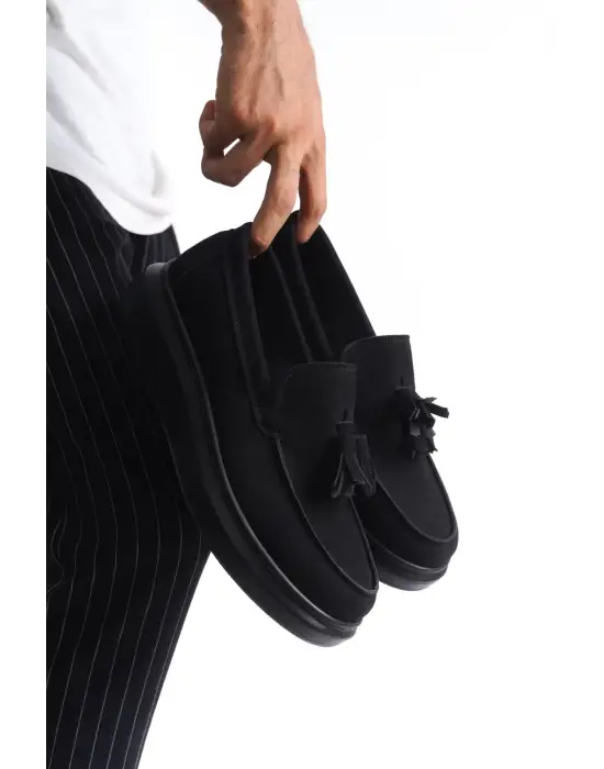 Blaze Bağcıksız Püsküllü Süet Erkek Günlük Spor Klasik Siyah Ayakkabı