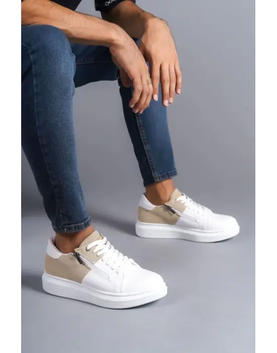 Tb155 Warrior Bağcıklı Ve Fermuarlı Cilt Süet Erkek Günlük Sneaker Ayakkabı Csbt - Beyaz/krem