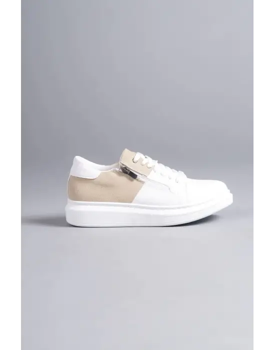 Tb155 Warrior Bağcıklı Ve Fermuarlı Cilt Süet Erkek Günlük Sneaker Ayakkabı Csbt - Beyaz/krem