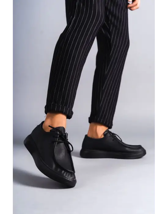 Tb170 Tornado Bağcıklı Cilt Erkek Günlük Spor Klasik Ayakkabı Cst - Siyah