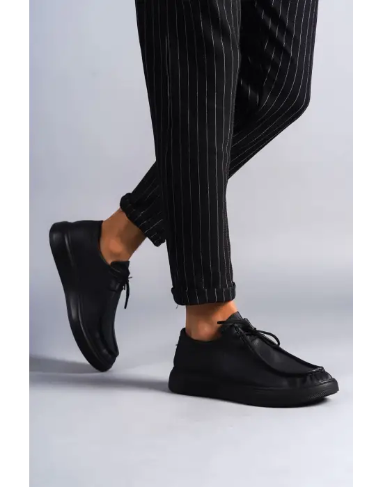 Tb170 Tornado Bağcıklı Cilt Erkek Günlük Spor Klasik Ayakkabı Cst - Siyah