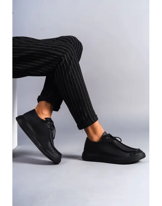 Tornado Bağcıklı Cilt Erkek Günlük Spor Klasik Siyah Ayakkabı