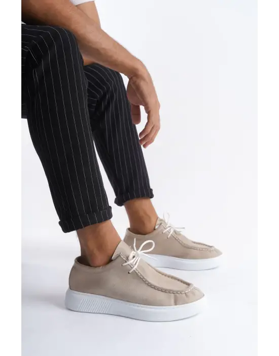 Tornado Bağcıklı Süet Erkek Günlük Spor Klasik Krem Ayakkabı