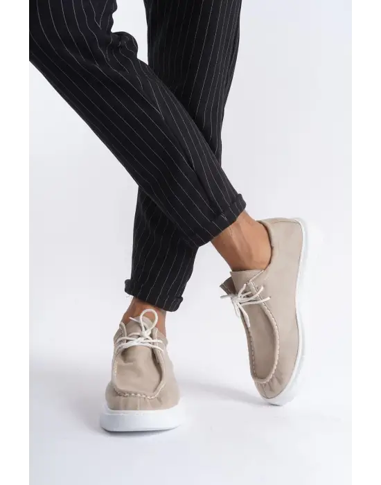 Tornado Bağcıklı Süet Erkek Günlük Spor Klasik Krem Ayakkabı