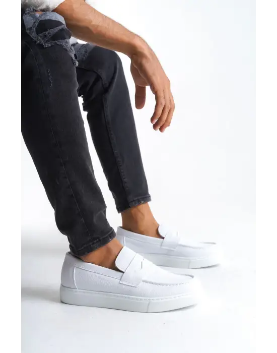 Estilo X Bağcıksız Cilt Erkek Günlük Spor Klasik Beyaz Ayakkabı