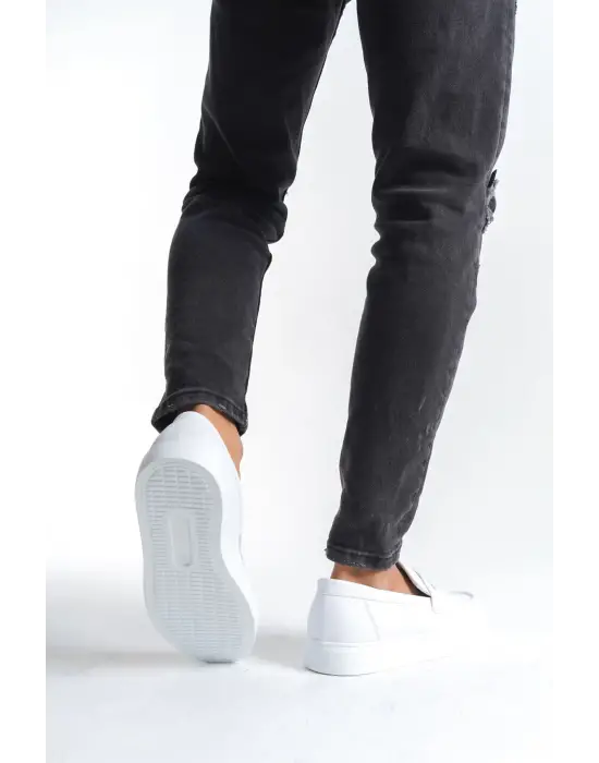 Estilo X Bağcıksız Cilt Erkek Günlük Spor Klasik Beyaz Ayakkabı