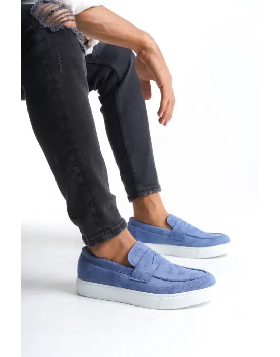 Estilo X Bağcıksız Süet Erkek Günlük Spor Klasik Mavi Ayakkabı