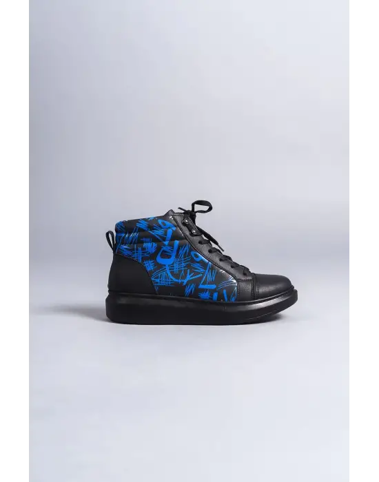 Toronto Bağcıklı Cilt Mavi Desenli Erkek Spor Bot St Siyah