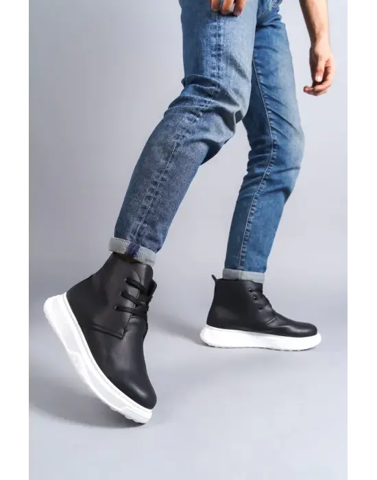 Franca Bağcıklı Cilt Erkek Spor Siyah Bot