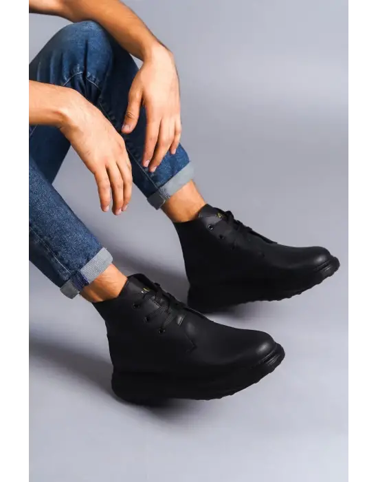 Franca Bağcıklı Cilt Erkek Spor Siyah Bot