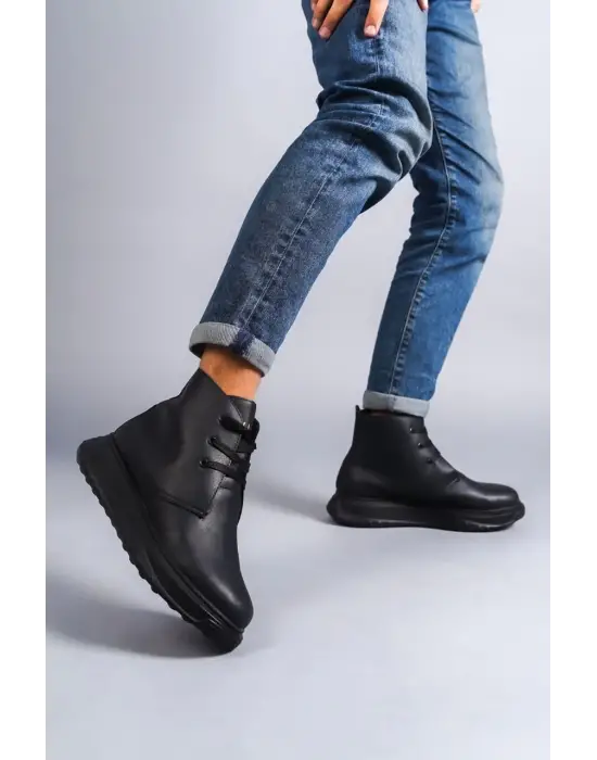 Franca Bağcıklı Cilt Erkek Spor Siyah Bot