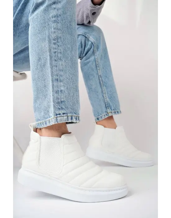 Boston Bağcıksız Cilt Erkek Spor Beyaz Bot