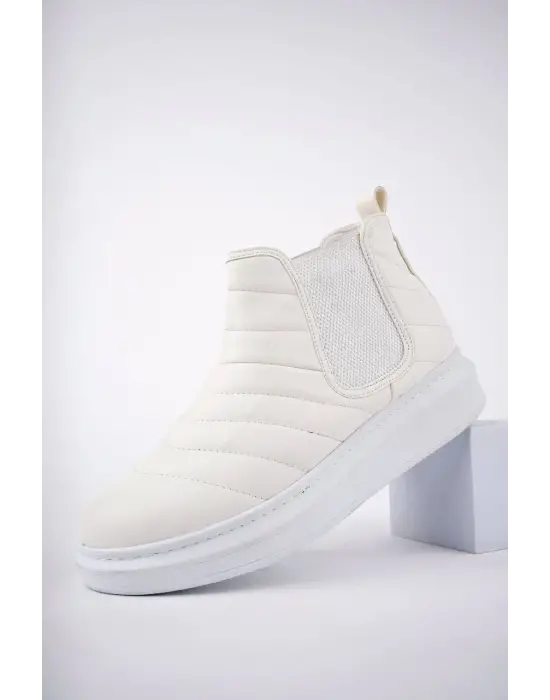 Boston Bağcıksız Cilt Erkek Spor Beyaz Bot