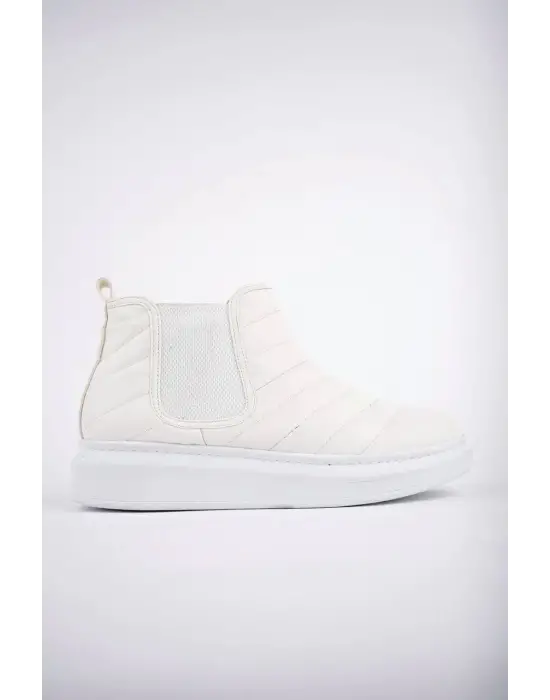 Tb205 Boston Bağcıksız Cilt Erkek Spor Bot Bt - Beyaz