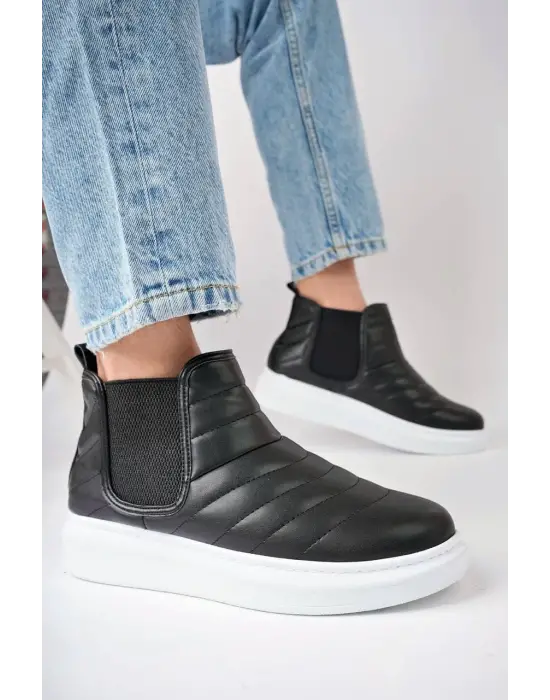 Boston Bağcıksız Cilt Erkek Spor Siyah Bot