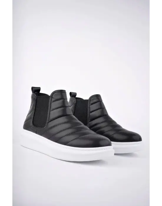 Tb205 Boston Bağcıksız Cilt Erkek Spor Bot Bt - Siyah