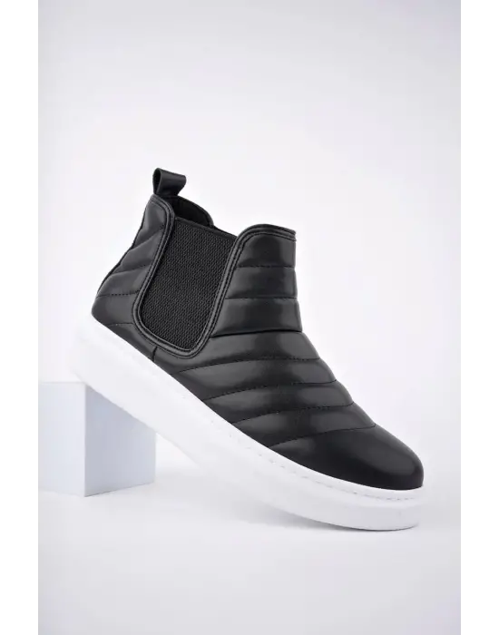 Tb205 Boston Bağcıksız Cilt Erkek Spor Bot Bt - Siyah