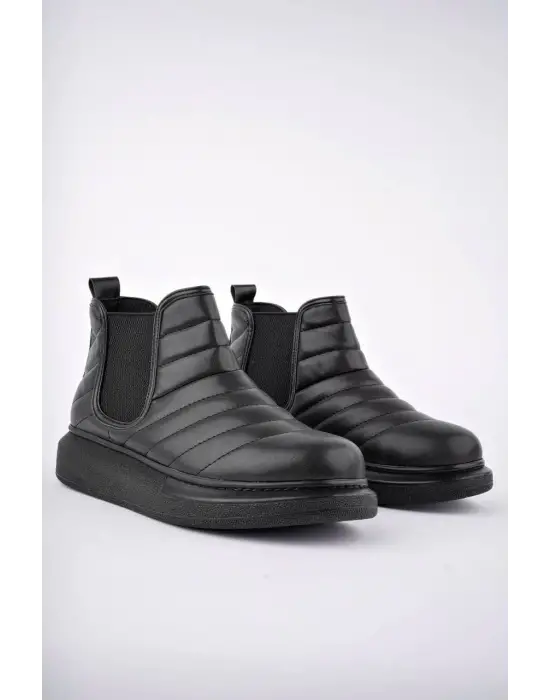 Tb205 Boston Bağcıksız Cilt Erkek Spor Bot St - Siyah