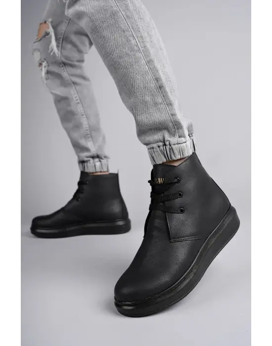 Tb207 Oslo Bağcıklı Cilt Erkek Günlük Spor Bot St - Siyah
