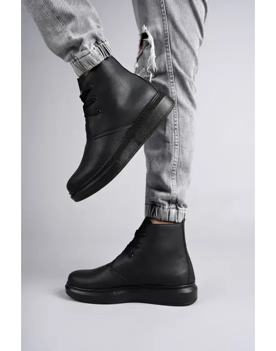 Tb207 Oslo Bağcıklı Cilt Erkek Günlük Spor Bot St - Siyah