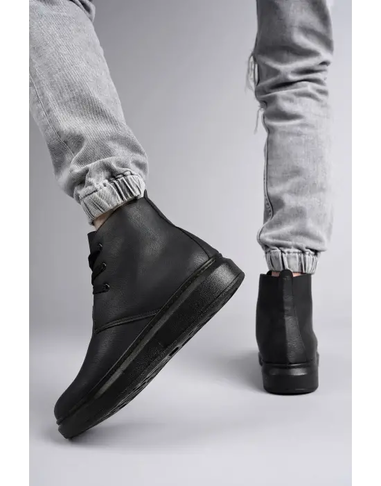 Tb207 Oslo Bağcıklı Cilt Erkek Günlük Spor Bot St - Siyah
