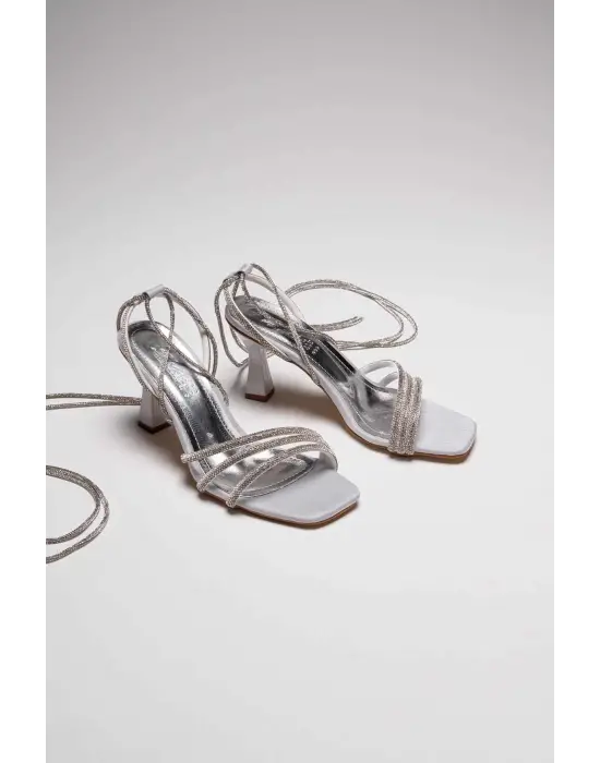 South Gri Taşlı Kadın Topuklu Sandalet