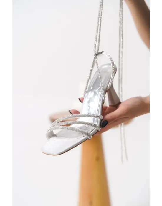 South Gri Taşlı Kadın Topuklu Sandalet