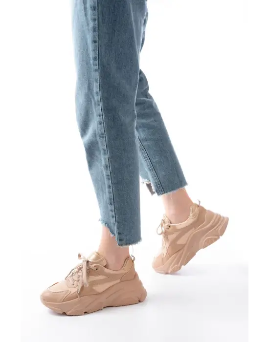 Sp-149 Nut Gold Bağcıklı Fileli Günlük Spor Ayakkabı