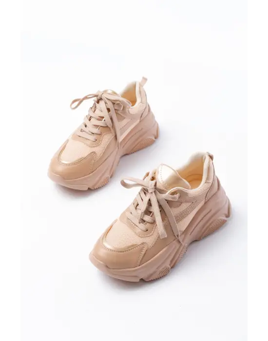 Sp-149 Nut Gold Bağcıklı Fileli Günlük Spor Ayakkabı